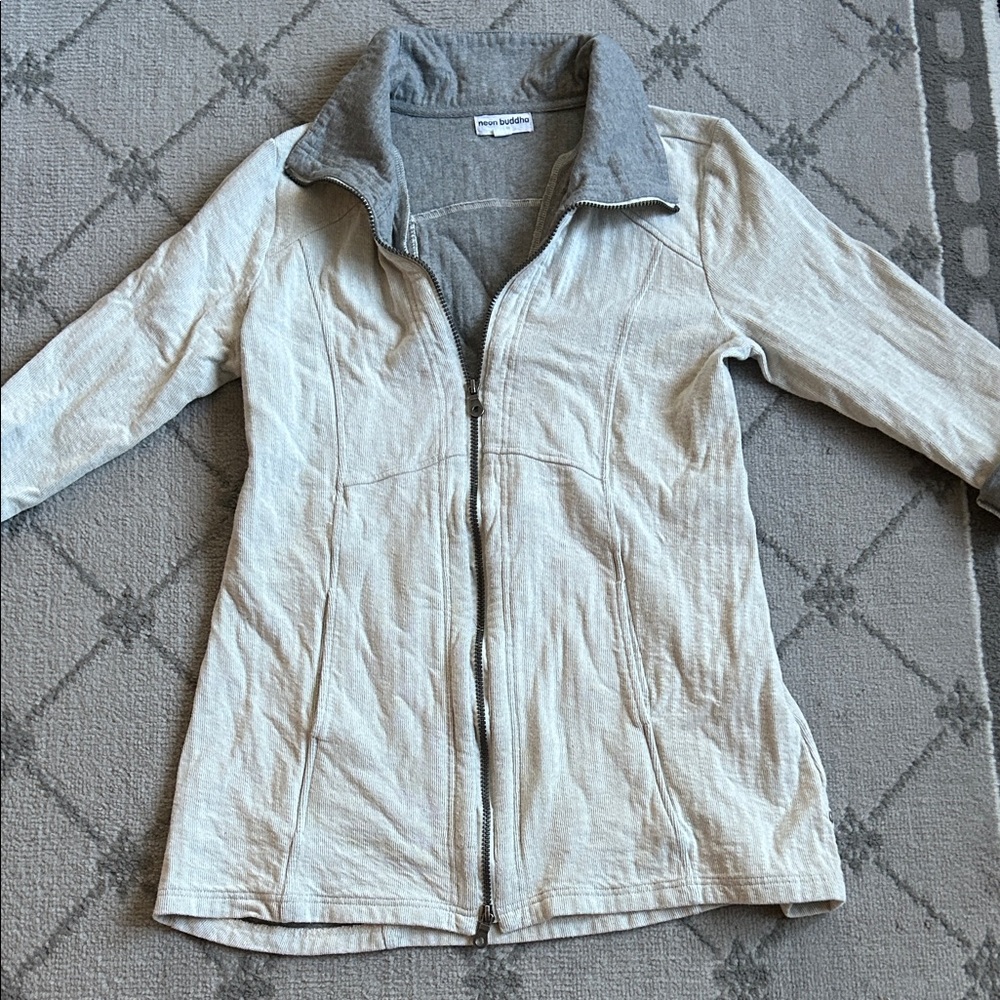 neon buddha Cream Utility Jacket with Gray Collar
